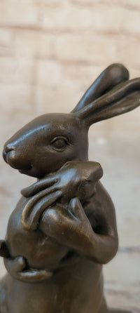 Bronze Sculpture of Bunny Rabbit Holding Baby by Milo