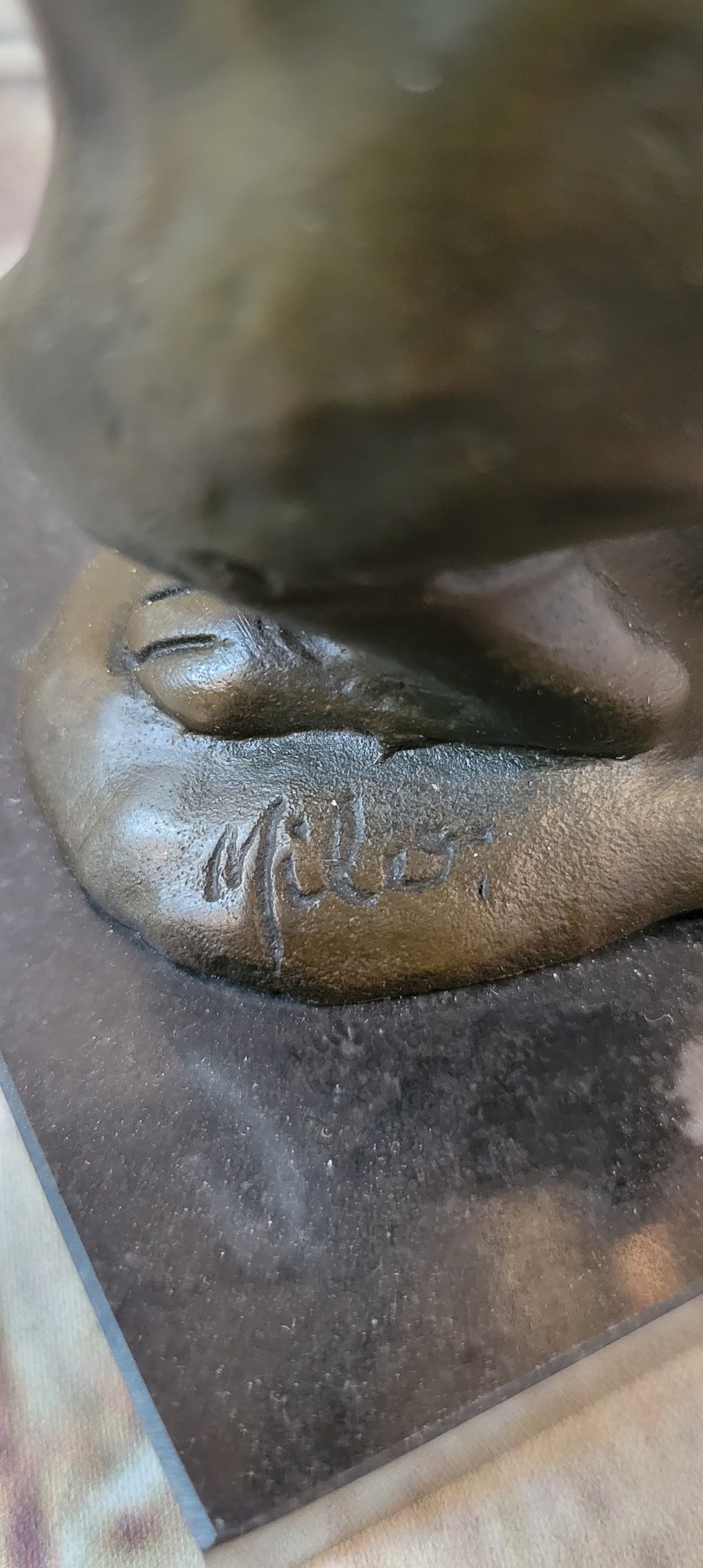 Bronze Sculpture of Bunny Rabbit Holding Baby by Milo