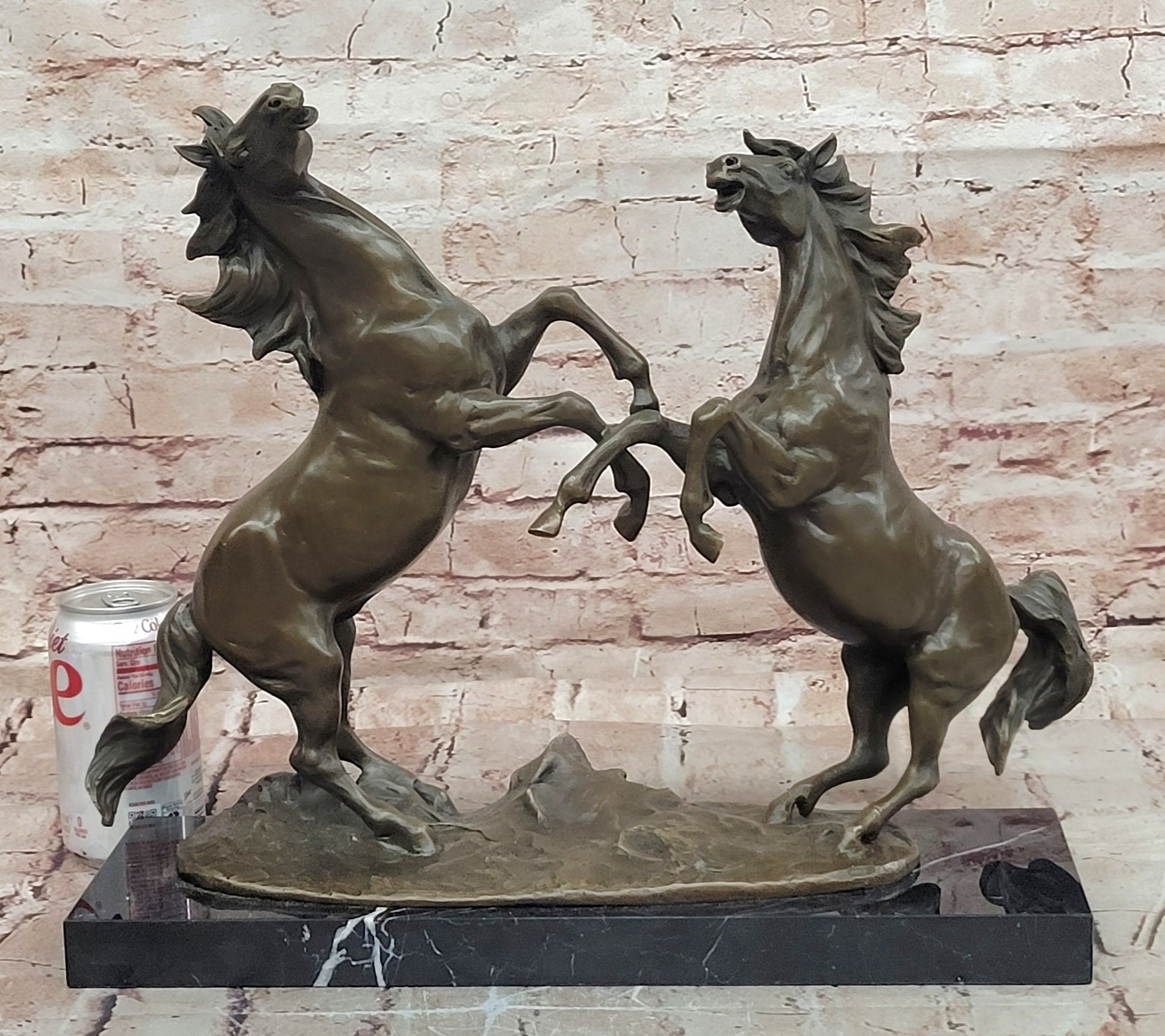 Signed Milo Fighting Horses Bronze Sculpture Stallions Hot Cast Figurine