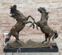 Signed Milo Fighting Horses Bronze Sculpture Stallions Hot Cast Figurine