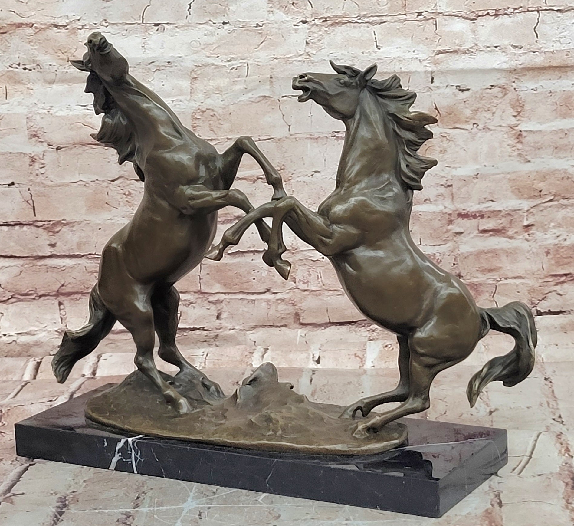 Signed Milo Fighting Horses Bronze Sculpture Stallions Hot Cast Figurine