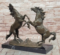 Signed Milo Fighting Horses Bronze Sculpture Stallions Hot Cast Figurine