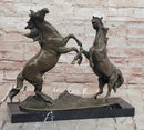 Signed Milo Fighting Horses Bronze Sculpture Stallions Hot Cast Figurine