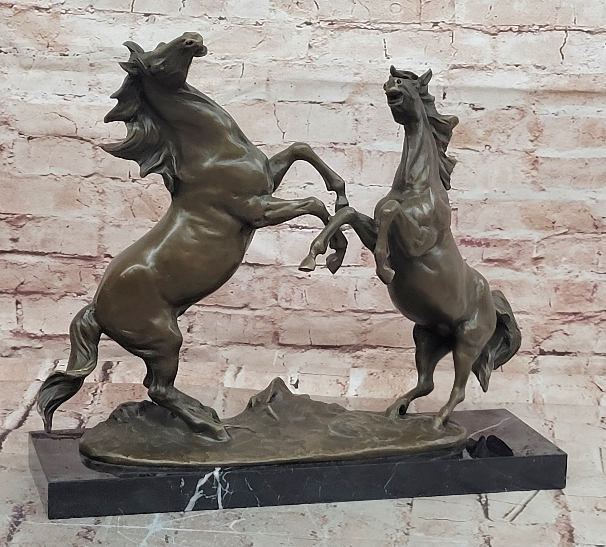 Signed Milo Fighting Horses Bronze Sculpture Stallions Hot Cast Figurine