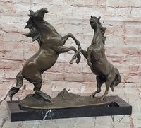 Signed Milo Fighting Horses Bronze Sculpture Stallions Hot Cast Figurine