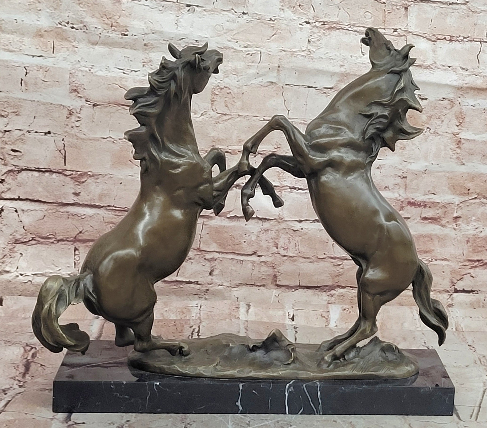 Signed Milo Fighting Horses Bronze Sculpture Stallions Hot Cast Figurine