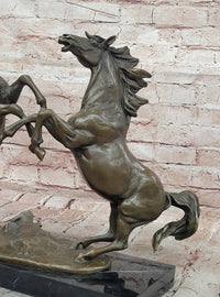 Signed Milo Fighting Horses Bronze Sculpture Stallions Hot Cast Figurine