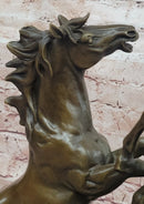 Signed Milo Fighting Horses Bronze Sculpture Stallions Hot Cast Figurine