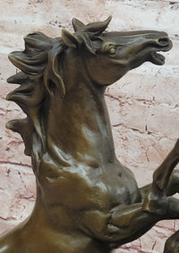 Signed Milo Fighting Horses Bronze Sculpture Stallions Hot Cast Figurine