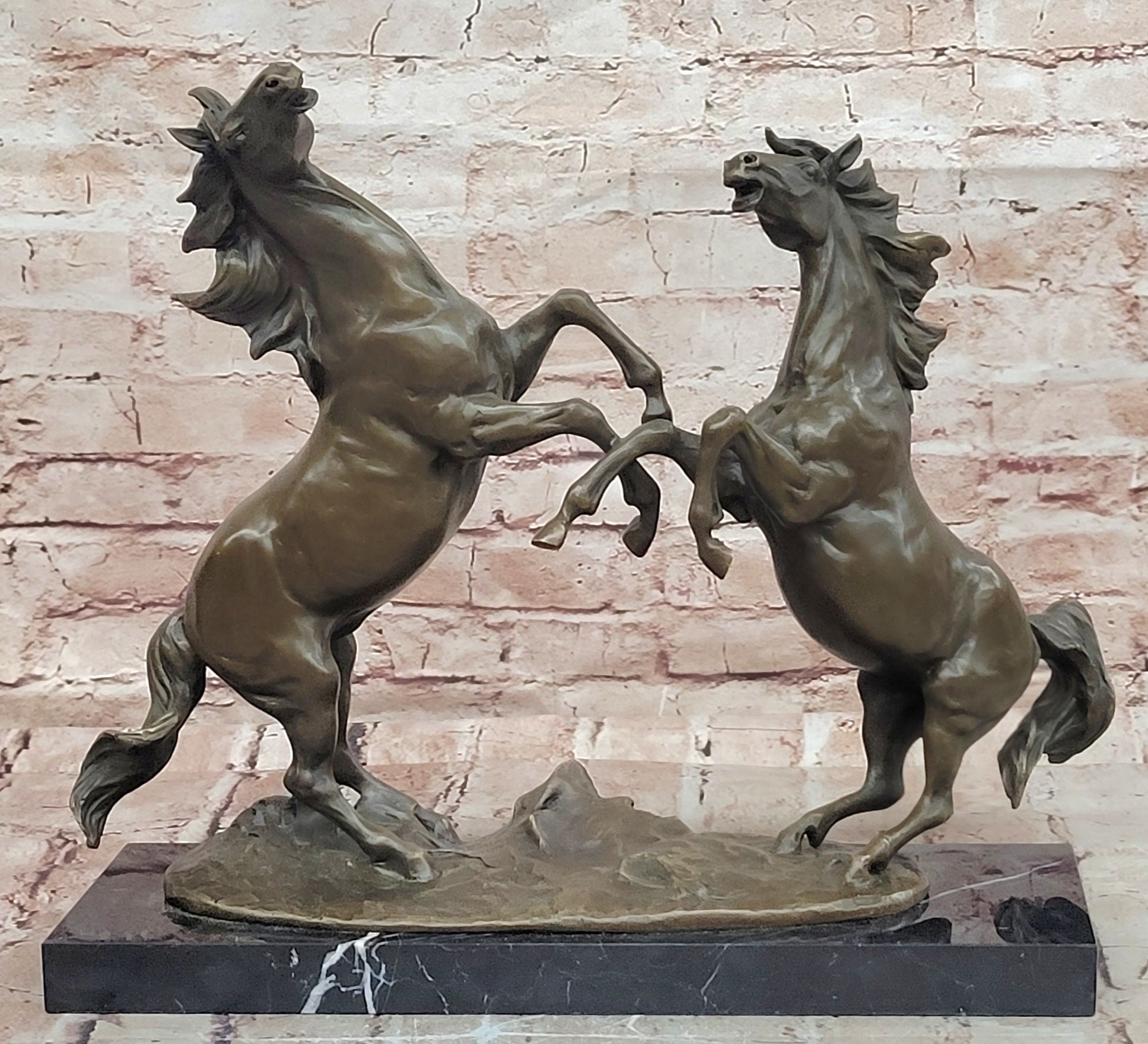 Signed Milo Fighting Horses Bronze Sculpture Stallions Hot Cast Figurine
