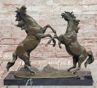 Signed Milo Fighting Horses Bronze Sculpture Stallions Hot Cast Figurine