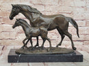 Bronze Mare and Foal Horse Sculpture on Marble Base