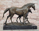 Bronze Mare and Foal Horse Sculpture on Marble Base