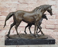 Bronze Mare and Foal Horse Sculpture on Marble Base