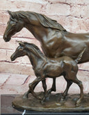 Bronze Mare and Foal Horse Sculpture on Marble Base