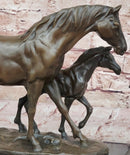 Bronze Mare and Foal Horse Sculpture on Marble Base