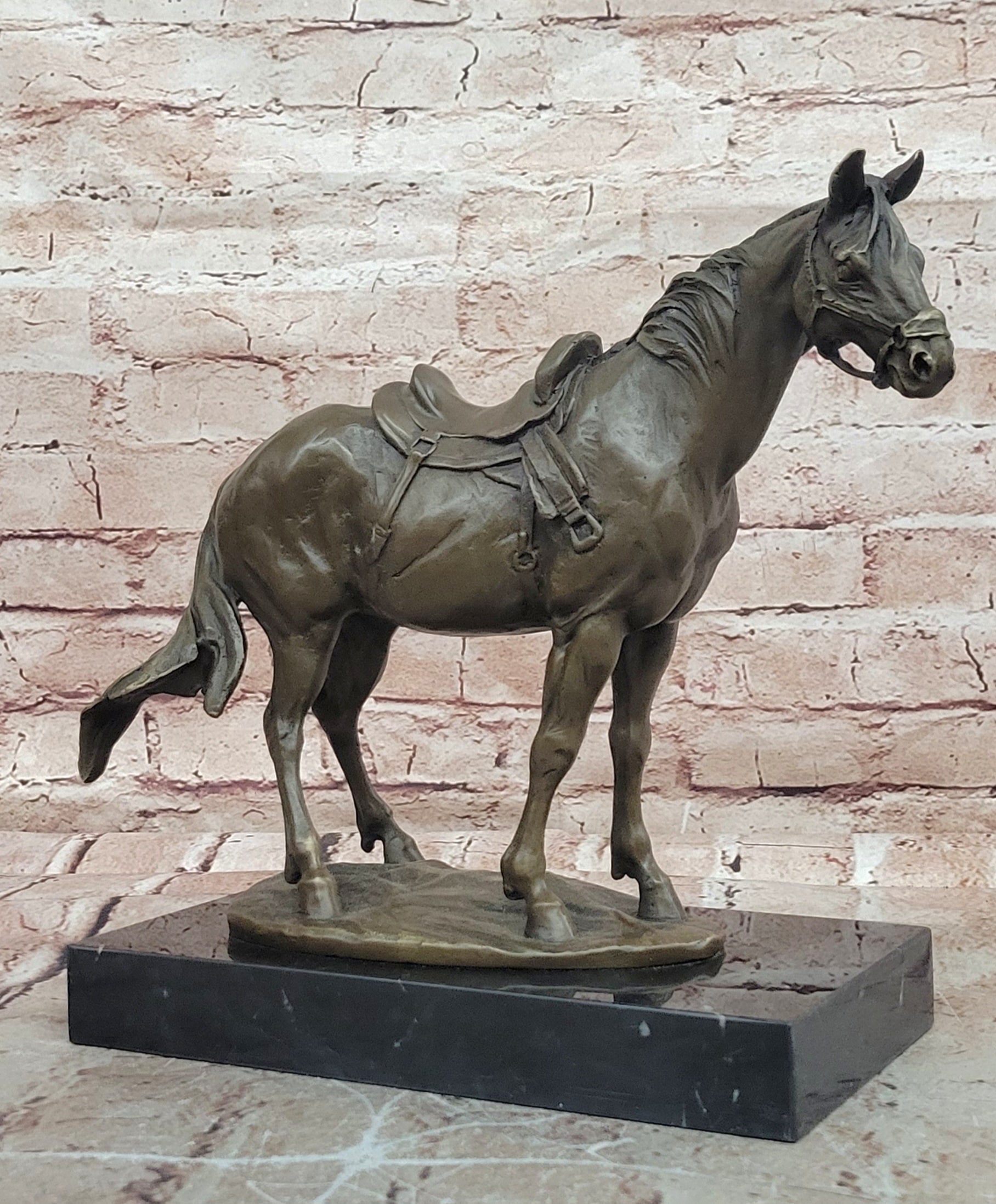 Signed Original Milo Bronze Horse Statue on Marble Base Equestrian Sculpture