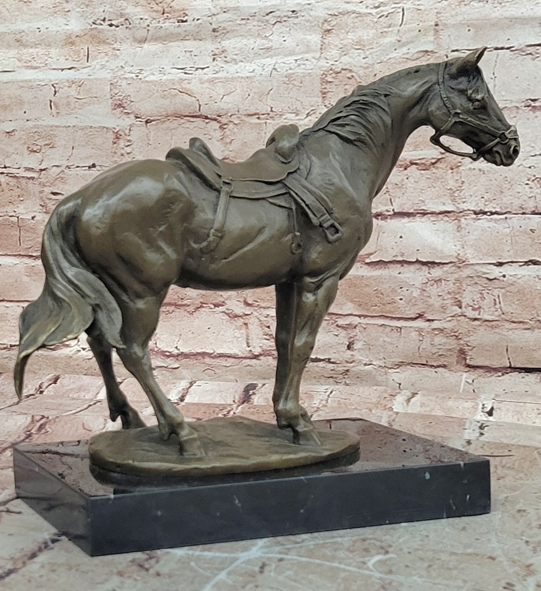 Signed Original Milo Bronze Horse Statue on Marble Base Equestrian Sculpture