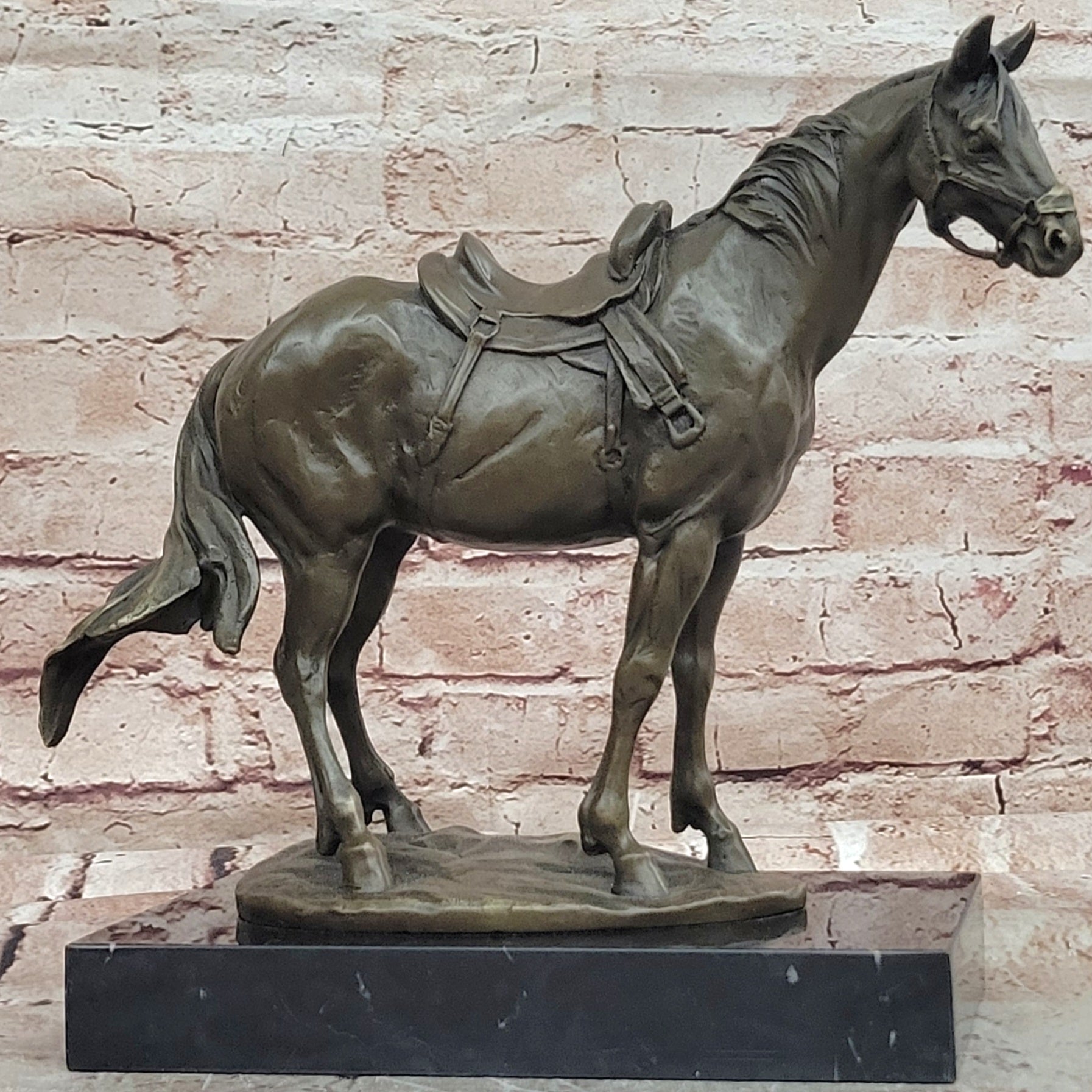 Signed Original Milo Bronze Horse Statue on Marble Base Equestrian Sculpture