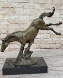 Jumping Wild Horse Mustang Stallion Bronze on Marble Base