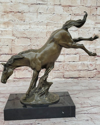 Jumping Wild Horse Mustang Stallion Bronze on Marble Base