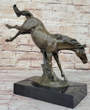 Jumping Wild Horse Mustang Stallion Bronze on Marble Base