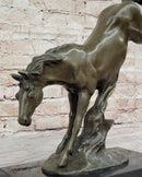 Jumping Wild Horse Mustang Stallion Bronze on Marble Base