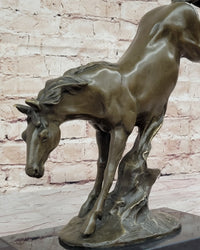 Jumping Wild Horse Mustang Stallion Bronze on Marble Base