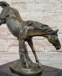Jumping Wild Horse Mustang Stallion Bronze on Marble Base