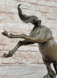 Jumping Wild Horse Mustang Stallion Bronze on Marble Base
