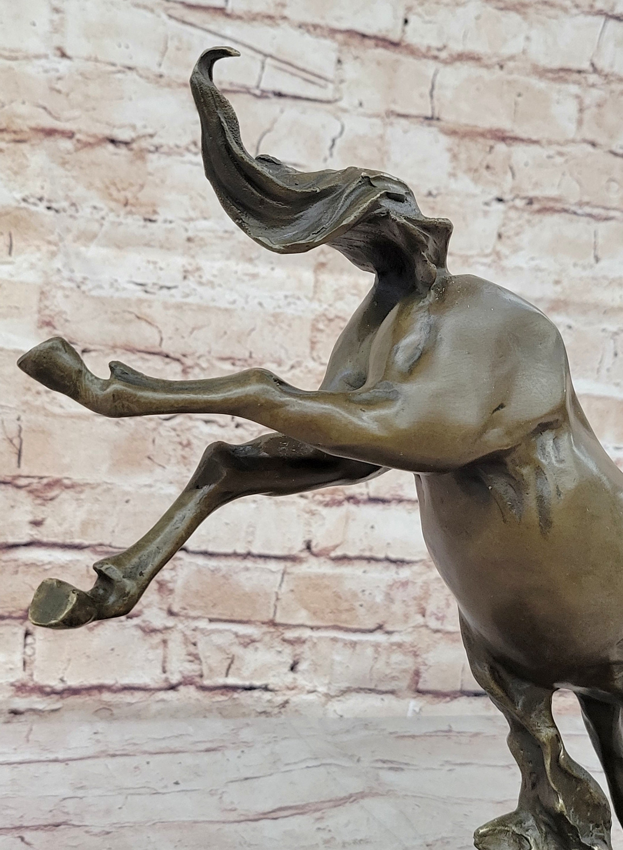 Jumping Wild Horse Mustang Stallion Bronze on Marble Base