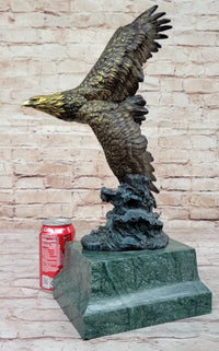 American Bald Eagle Flying Sideways Bronze on Green Marble Base
