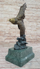American Bald Eagle Flying Sideways Bronze on Green Marble Base