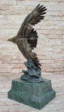 American Bald Eagle Flying Sideways Bronze on Green Marble Base