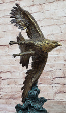 American Bald Eagle Flying Sideways Bronze on Green Marble Base