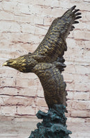 American Bald Eagle Flying Sideways Bronze on Green Marble Base