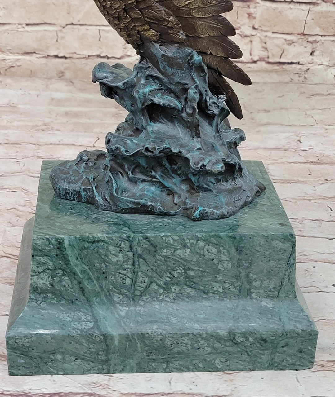 American Bald Eagle Flying Sideways Bronze on Green Marble Base