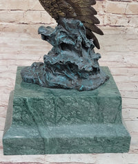American Bald Eagle Flying Sideways Bronze on Green Marble Base