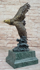 American Bald Eagle Flying Sideways Bronze on Green Marble Base