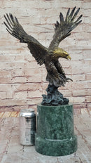 Bronze Bald Eagle Sculpture by Milo on Green Marble Base
