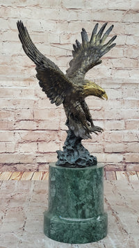 Bronze Bald Eagle Sculpture by Milo on Green Marble Base