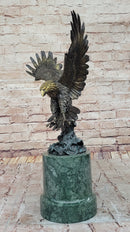 Bronze Bald Eagle Sculpture by Milo on Green Marble Base