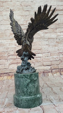 Bronze Bald Eagle Sculpture by Milo on Green Marble Base