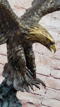 Bronze Bald Eagle Sculpture by Milo on Green Marble Base