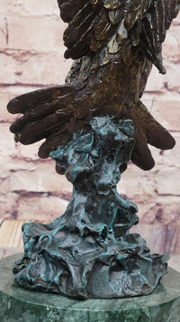 Bronze Bald Eagle Sculpture by Milo on Green Marble Base