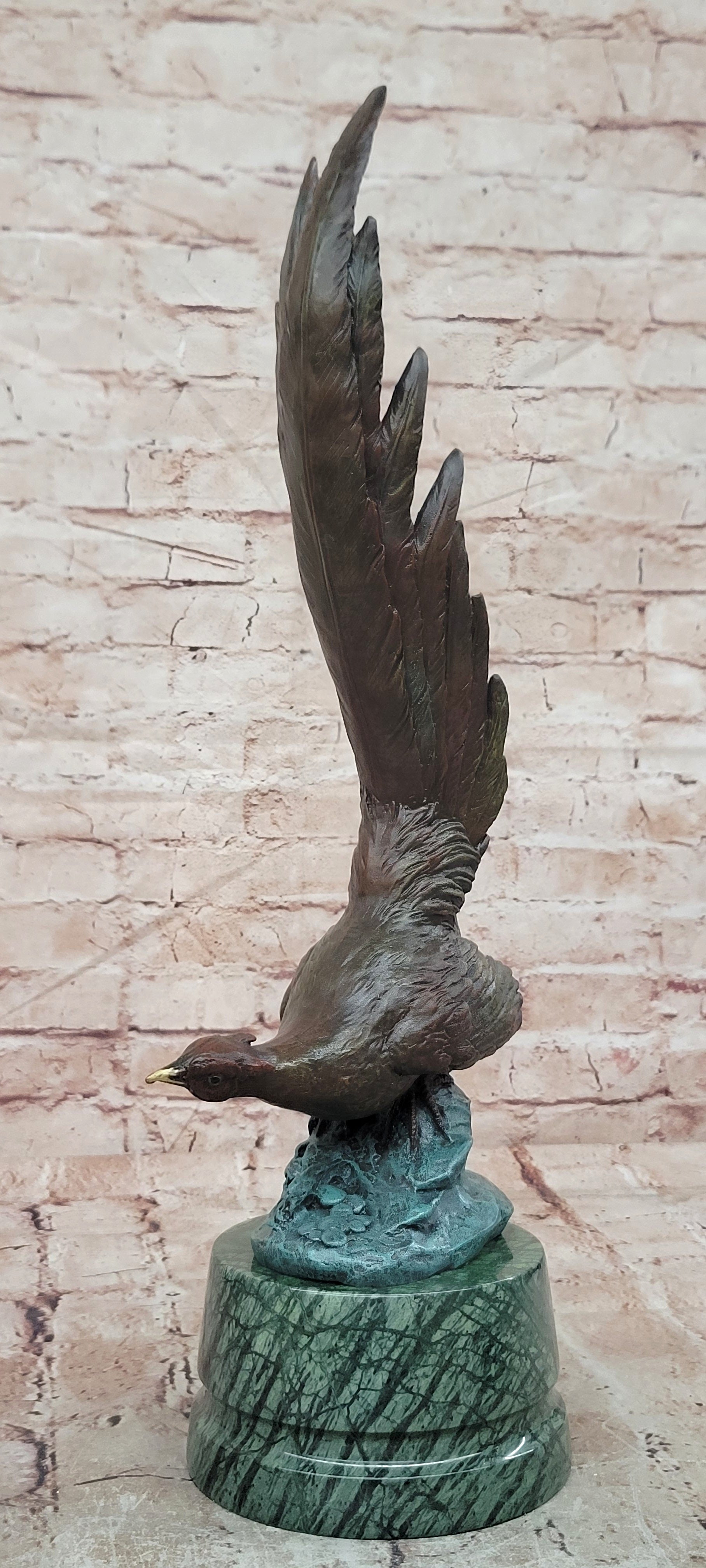 Golden Dawn Flight Majestic Bronze Pheasant Sculpture of Prosperity by Milo