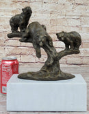 Green Patina Bear Family on Tree Stump Bronze Sculpture