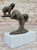 Green Patina Bear Family on Tree Stump Bronze Sculpture