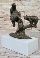Green Patina Bear Family on Tree Stump Bronze Sculpture