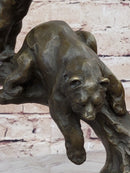 Green Patina Bear Family on Tree Stump Bronze Sculpture
